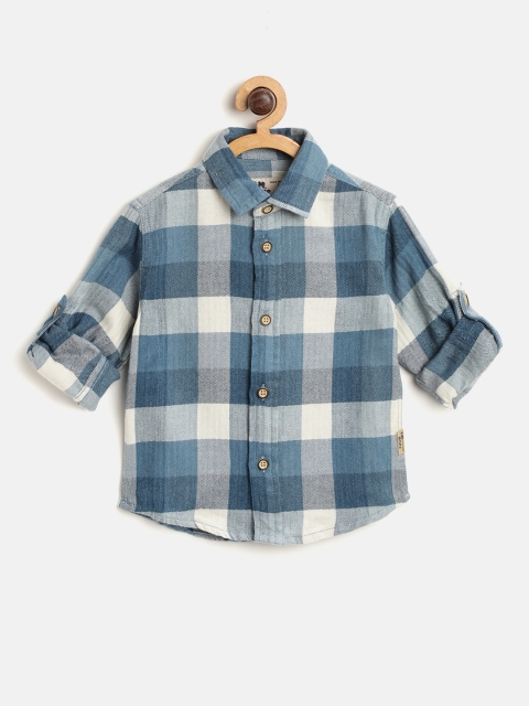 

Flying Machine Boys Teal Blue & Off-White Regular Fit Checked Casual Shirt