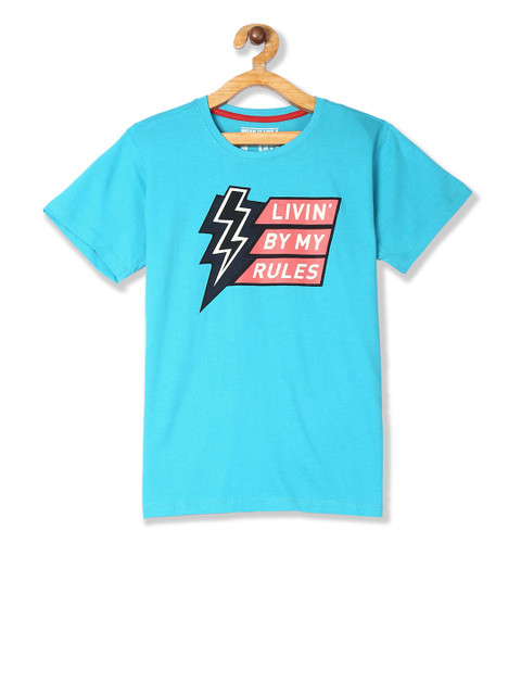 

Flying Machine Boys Blue Printed Polo Collar T-shirt