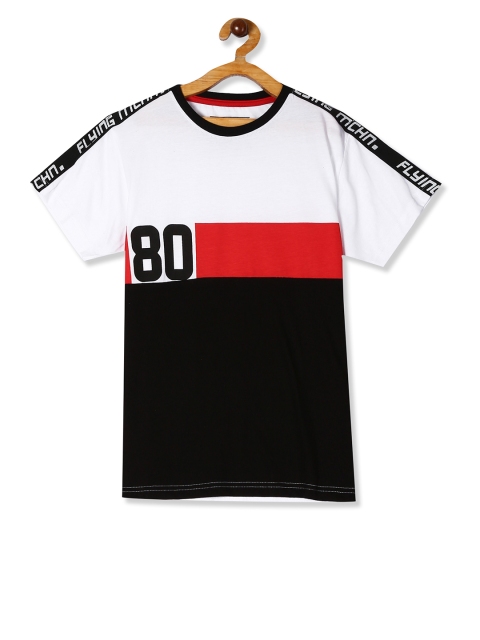 Boys White Colourblocked Polo Collar Pure Cotton T-shirt