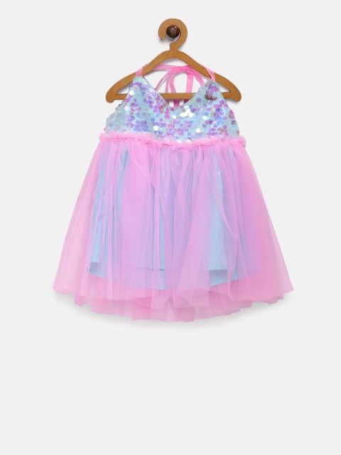 

Barbie by Many Frocks & Girls Pink & Blue Embellished A-Line Dress