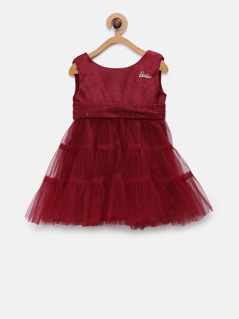 

Barbie by Many Frocks & Girls Maroon Fit and Flare Dress