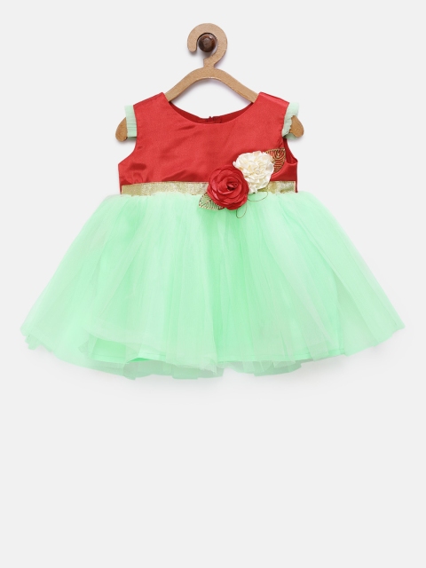 

Barbie by Many Frocks & Girls Green & Red Fit and Flare Dress