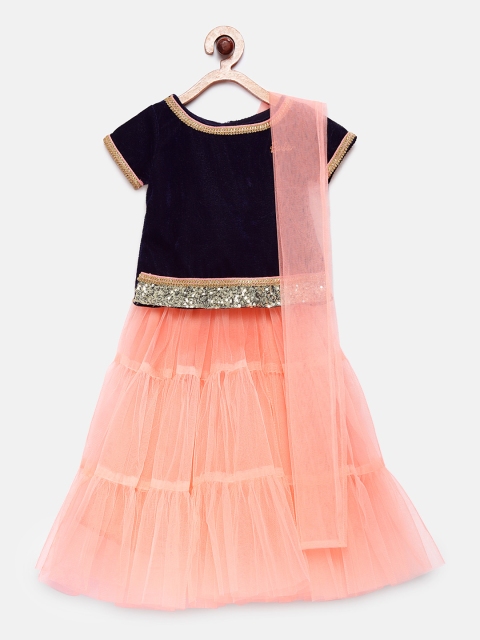 

Barbie by Many Frocks & Girls Blue & Peach-Coloured Fit and Flare Dress