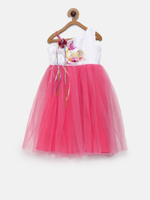 

Barbie by Many Frocks & Girls Pink & White Empire Dress