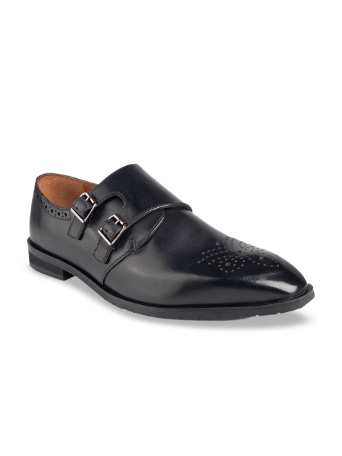 

TONI ROSSI Men Black Leather Formal Monks