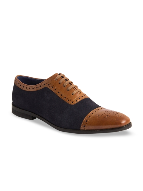 

TONI ROSSI Men Navy Blue & Tan Brown Leather Party Oxfords