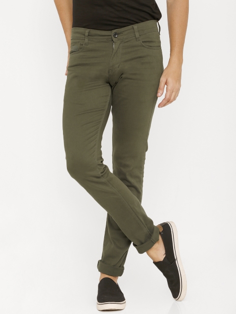 

Rex Straut Jeans Men Olive Green Slim Fit Solid Regular Trousers