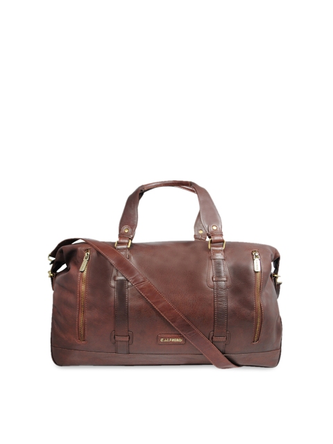 

CALFNERO Brown Solid Genuine Leather Duffel Bag