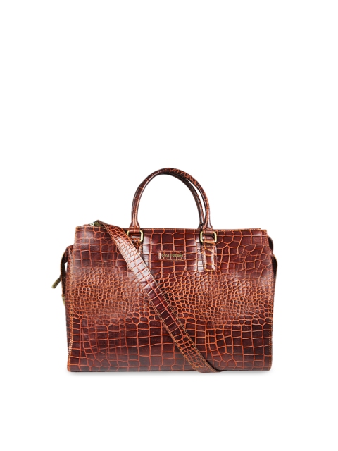 

CALFNERO Brown Textured Genuine Leather Duffel Bag