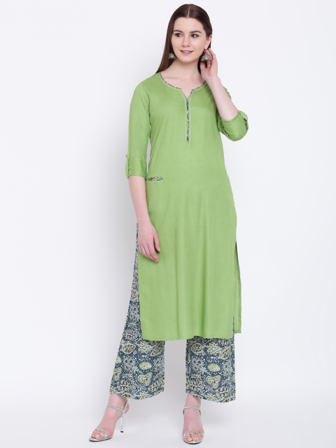 

Khushal K Women Green & Blue Solid Kurta with Palazzos