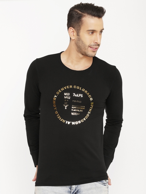 

Rex Straut Jeans Men Black & Golden Slim Fit Printed Sweatshirt