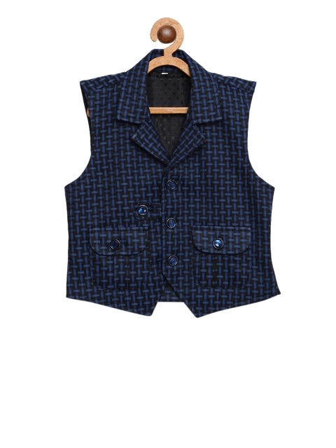 

Kidling Boys Navy Blue & Black Checked Woven Waistcoat