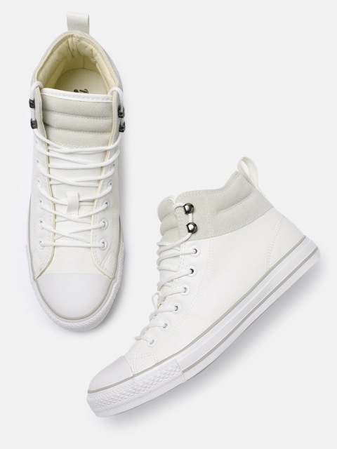 

Roadster Men White & Grey Colourblocked Mid-Top Sneakers