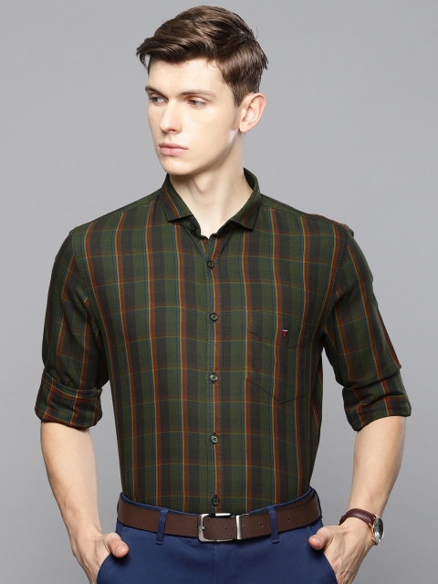 

Louis Philippe Sport Men Olive Green & Maroon Slim Fit Checked Semiformal Shirt