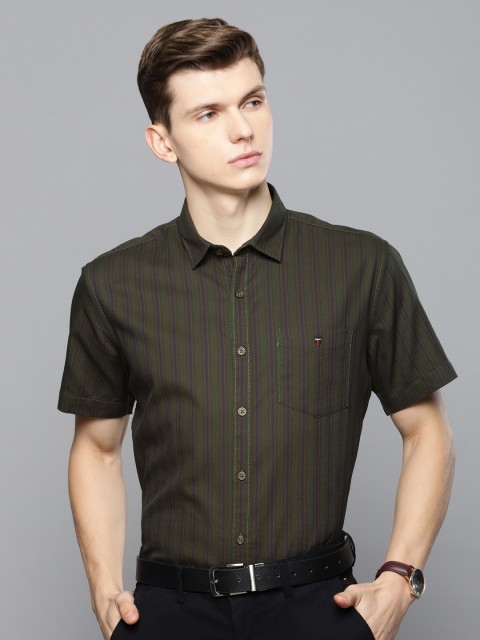 

Louis Philippe Sport Men Green & Navy Blue Slim Fit Self Design Smart Casual Shirt