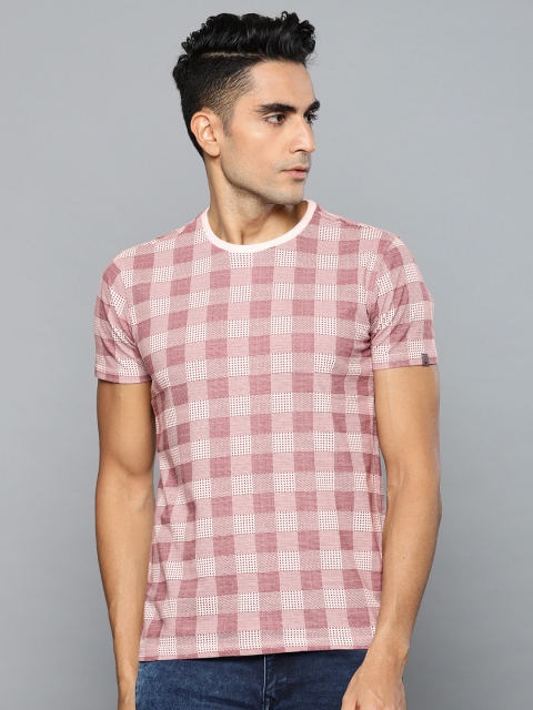 

Louis Philippe Jeans Men Maroon & White Checked Round Neck T-shirt