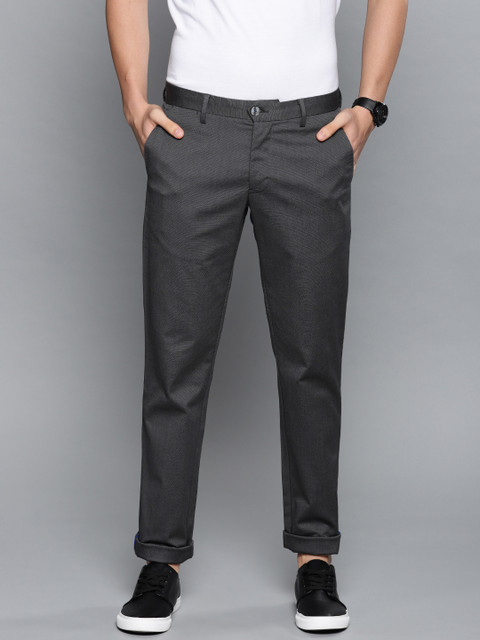 

Louis Philippe Sport Men Charcoal Grey Comfy Tapered Fit Printed Chinos