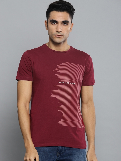 

Louis Philippe Jeans Men Maroon Striped Round Neck T-shirt