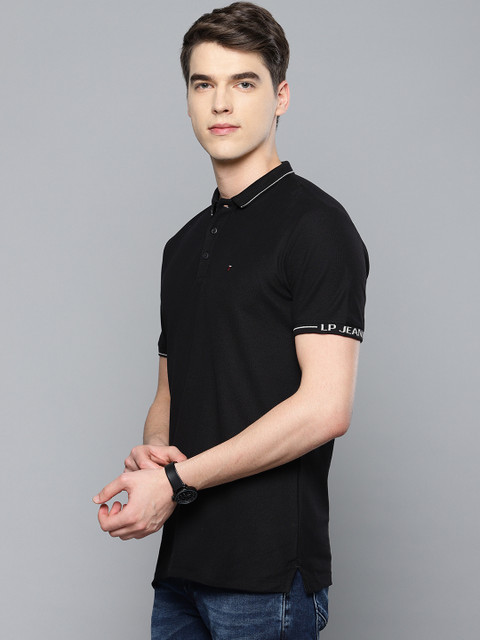 

Louis Philippe Jeans Men Black Solid Polo Collar T-shirt