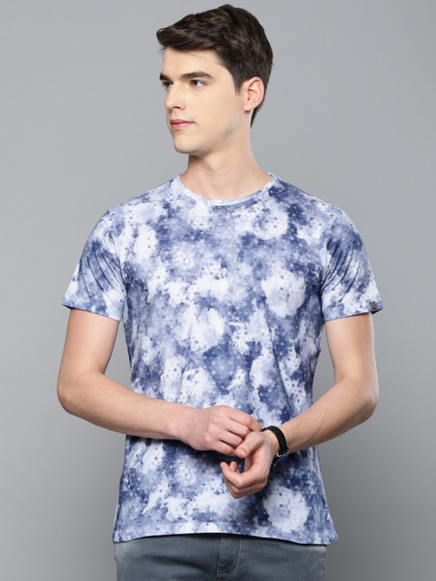

Louis Philippe Jeans Men Blue White Slim Fit Self Dyed Pure Cotton T-shirt