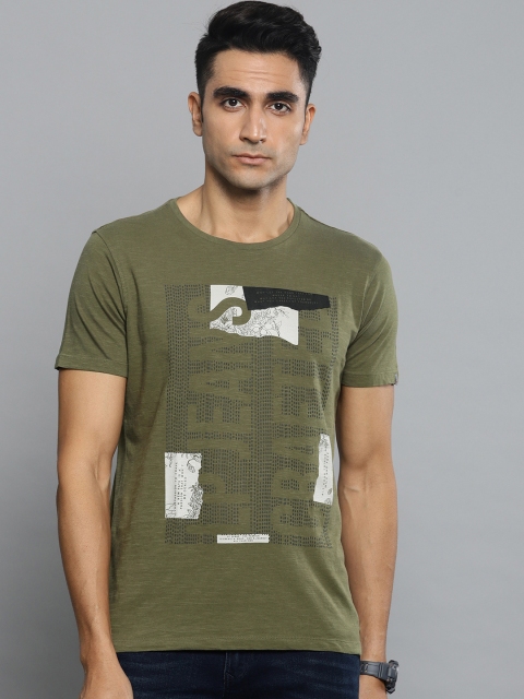 

Louis Philippe Jeans Men Olive Green Printed Round Neck T-shirt