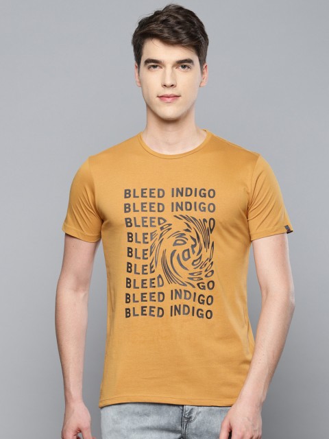 

Louis Philippe Jeans Men Mustard Printed Round Neck T-shirt