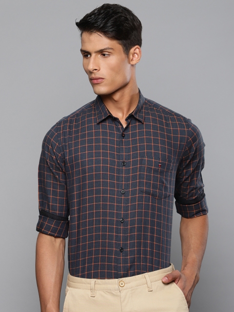 

Louis Philippe Sport Men Navy Blue & Rust Orange Super Slim Fit Checked Smart Casual Shirt