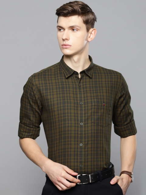 

Louis Philippe Sport Men Olive Green & Navy Blue Super Slim Fit Checked Casual Shirt