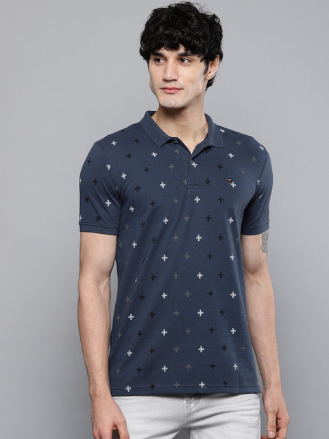 

Louis Philippe Jeans Men Navy Blue Printed Polo Collar T-shirt