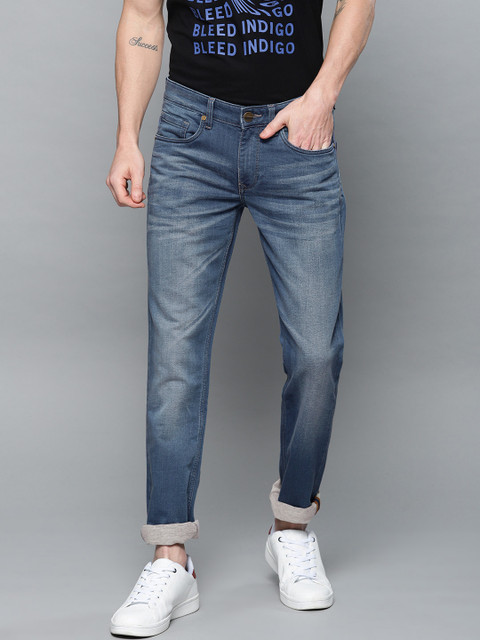 

Louis Philippe Jeans Men Blue Matt Slim Fit Low-Rise Clean Look Stretchable Jeans