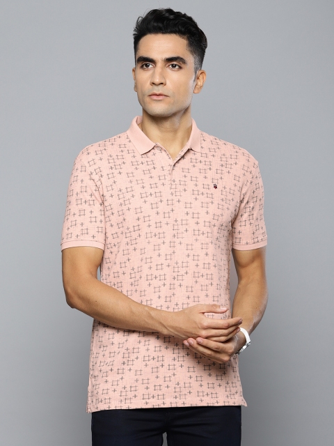 

Louis Philippe Jeans Men Pink Printed Polo Collar T-shirt