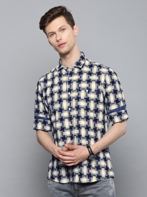 

Louis Philippe Jeans Men Blue & Off-White Slim Fit Checked Casual Shirt