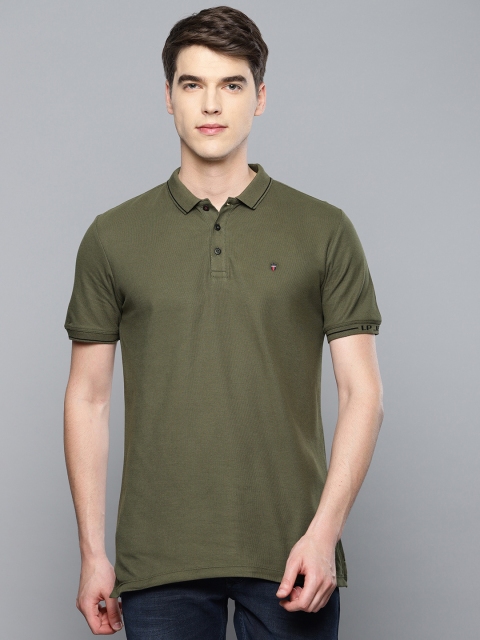 

Louis Philippe Jeans Men Olive Green Solid Polo Collar T-shirt