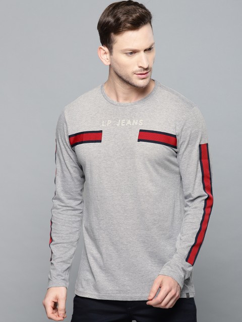 

Louis Philippe Jeans Men Grey Melange Self Design Round Neck T-shirt