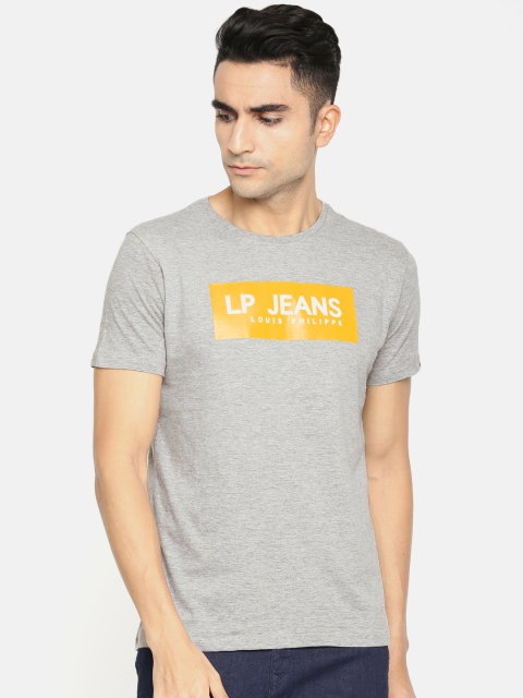 

Louis Philippe Jeans Men Grey Melange Printed Slim Fit Round Neck T-shirt