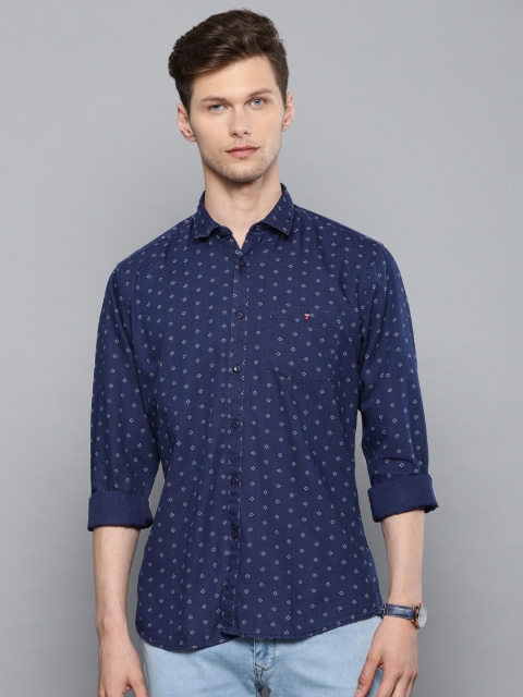 

Louis Philippe Jeans Men Navy Blue & White Slim Fit Printed Casual Shirt