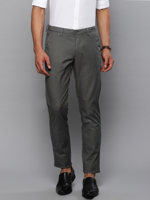 

Louis Philippe Sport Men Charcoal Grey Slim Fit Self Design Smart Casual Cropped Trousers