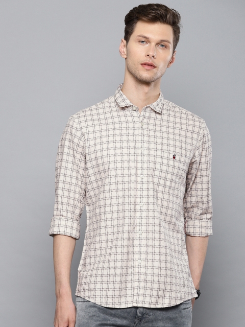 

Louis Philippe Jeans Men Cream-Coloured & Black Slim Fit Checked Casual Shirt