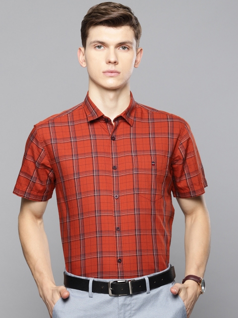 

Louis Philippe Sport Men Rust Orange & Navy Blue Slim Fit Checked Semiformal Shirt
