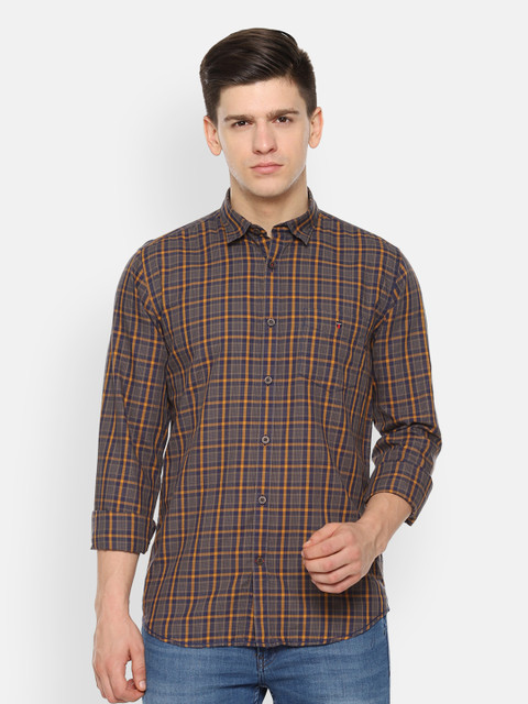 

Louis Philippe Sport Men Navy Blue & Brown Slim Fit Checked Casual Shirt