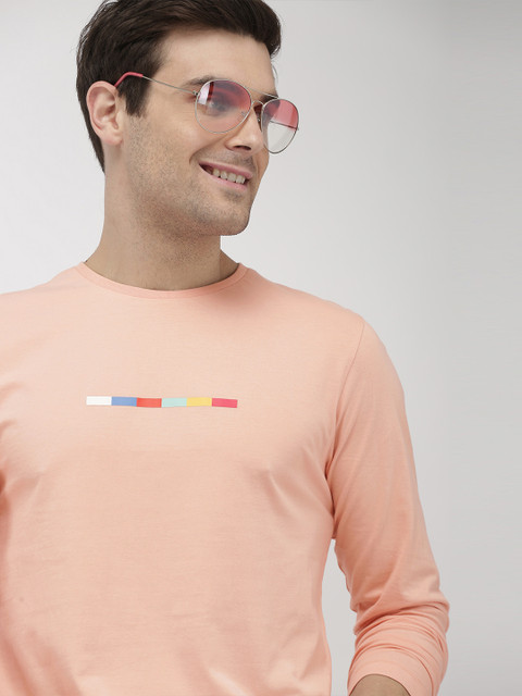 

Mast & Harbour Men Peach-Coloured Solid Round Neck T-shirt