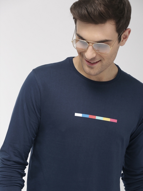 

Mast & Harbour Men Navy Blue Solid Round Neck T-shirt