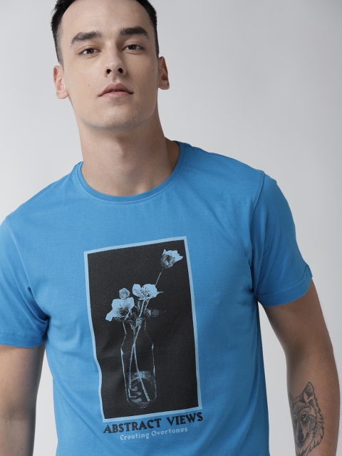 

Mast & Harbour Men Blue Printed Round Neck T-shirt