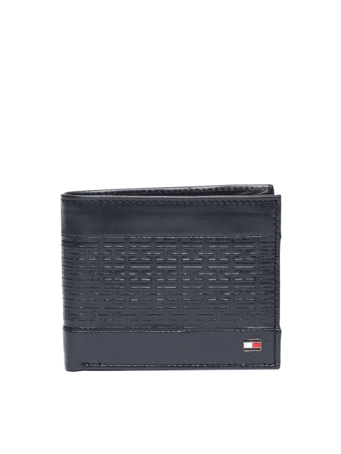 

Tommy Hilfiger Men Navy Blue Textured Two Fold Leather Wallet