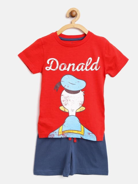 

Marks & Spencer Unisex Red & Navy Blue Printed T-shirt with Shorts