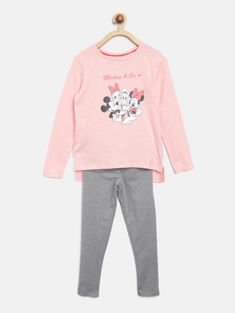 

Marks & Spencer Girls Pink & Grey Melange Printed T-shirt with Pyjamas