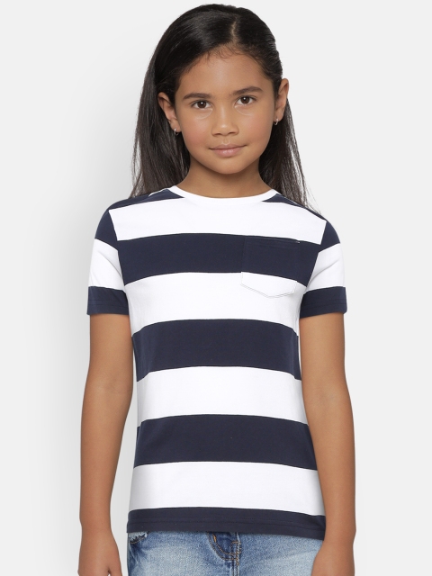 

Marks & Spencer Girls Navy Blue & White Striped Round Neck T-shirt