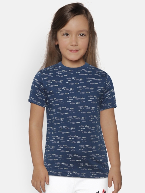 

Marks & Spencer Girls Navy Blue & White Printed Round Neck T-shirt