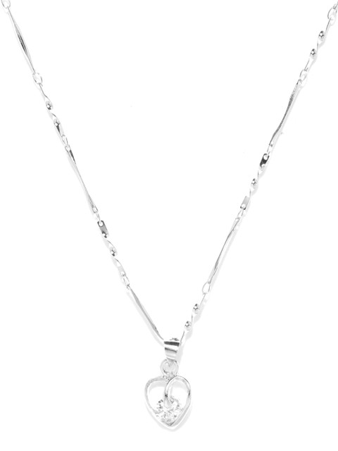 

Carlton London Silver-Toned Rhodium-Plated CZ-Studded Heart-Shaped Pendant with Chain