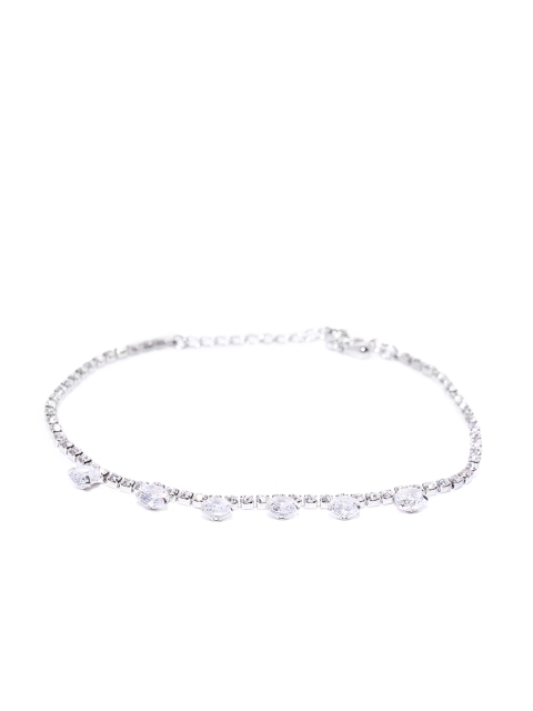 

Carlton London Silver-Toned Rhodium-Plated CZ Stone-Studded Link Bracelet